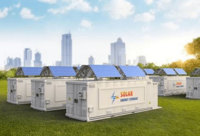 Solar-panel-topped white containers for clean tech
